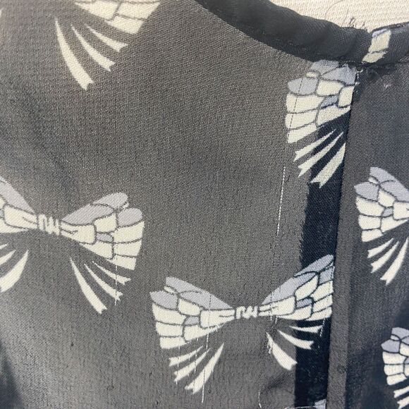 Glam Doll Black Sheer Blouse Med Bow Print Peter Pan Collar Whimsy Goth Siren - Picture 7 of 12